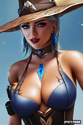 k shot on canon dslr, ultra detailed portrait, masterpiece, ashe overwatch star wars halloween costume beautiful face chest tattoos milf