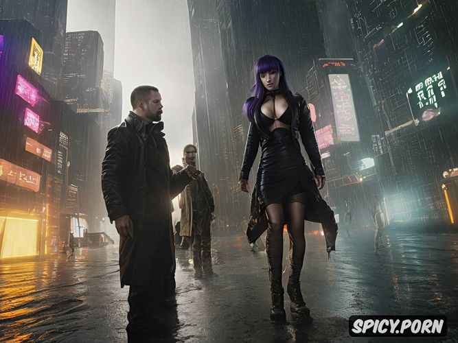 intricate hair, the scenery and colors is exactly like in the movie blade runner 2049
