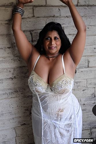 voluptuous aged indian model woman, ultra realistic skin, vibrant makeup