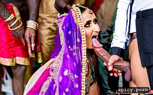 realistic surprised at dick length and girth eyes, standing sania mirza bride in public takes a huge black dick in the mouth and giving blowjob