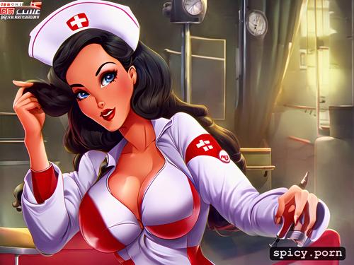 pinup art of sexy nurse, technicolor, 1940s cartoon style