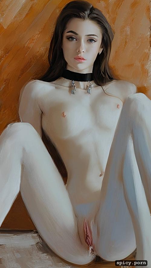 photorealistic, slender white teen, legs spread, tiny tits, naked
