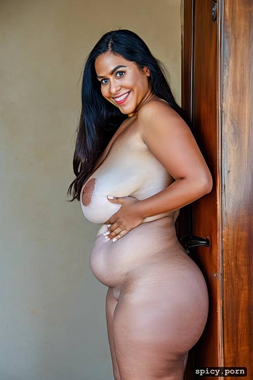 large natural tits, thick, fat, wide hips, color portrait, front view