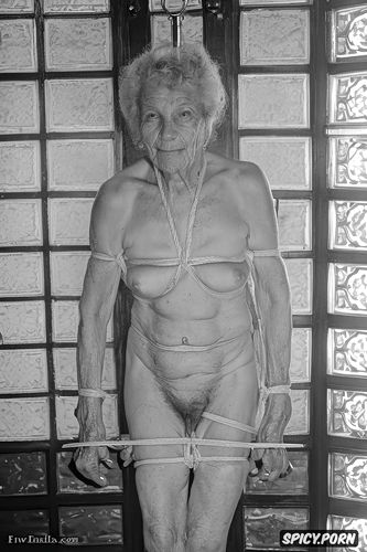 geriatric elderly woman, restrained, extreme skinny, ninety