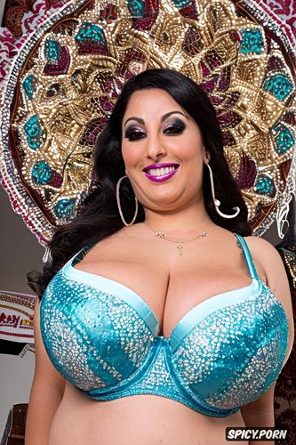 beautiful costume, fat floppy boobs, smiling, massive saggy breasts