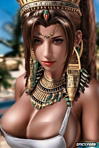 k shot on canon dslr, aerith gainsborough final fantasy vii remake female pharaoh ancient egypt pharoah crown beautiful face topless