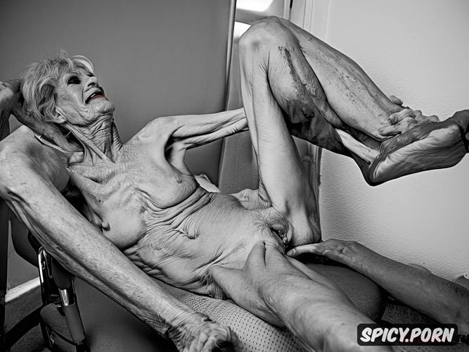 scrawny, legs spread wide over armrest, zombie, anal fucking