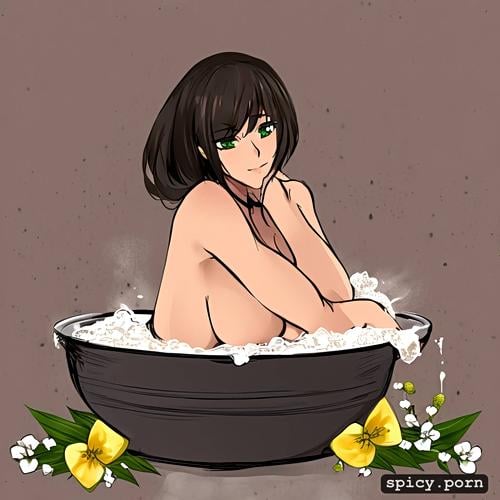 cute attractive beautiful naked brazilian woman lying inside a bowl of milk