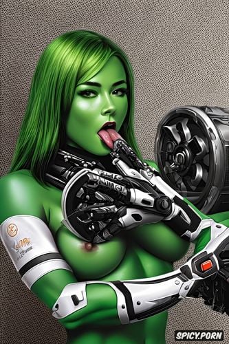 eyes rolled up, hyper detailed, nude, green tatiana maslany as she hulk