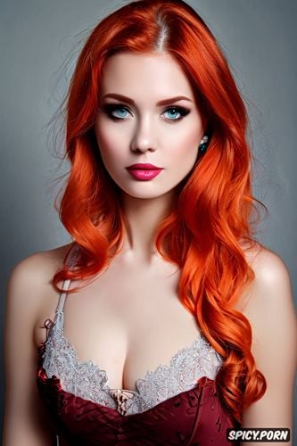 perfect face, pastel color, big breasted goth redhead