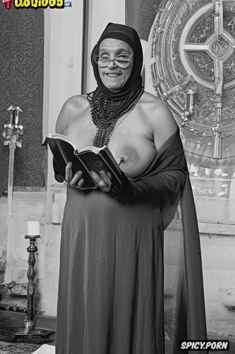 wrinkly saggy skin, glasses, playing with pussy, full church