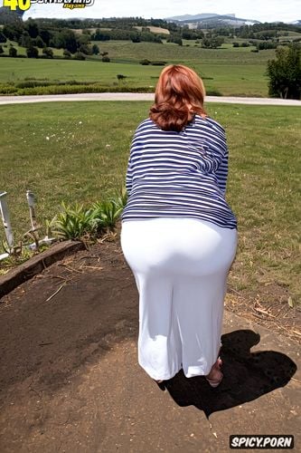 hyper realistic, 4k, full rear view, obese mature woman with a huge butt1 4