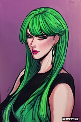 manly face, green hair, crossdresser, club, broad shoulders