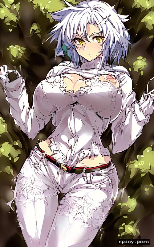 cute, anime woman, medium breasts, white skin, human, black stockings