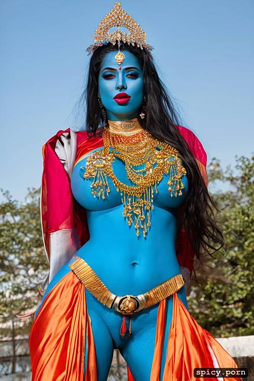 ultra detailed, gigantic boobs, masterpiece, realistic, hindu mukut on head