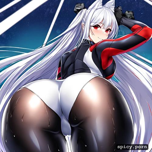 athletic, good anatomy, silver hair, showing of her ass, cat woman