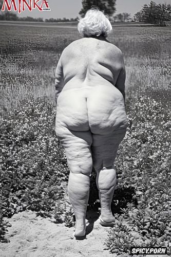 bbw, partial rear view, masterpiece, portrait, big hips, naked white granny