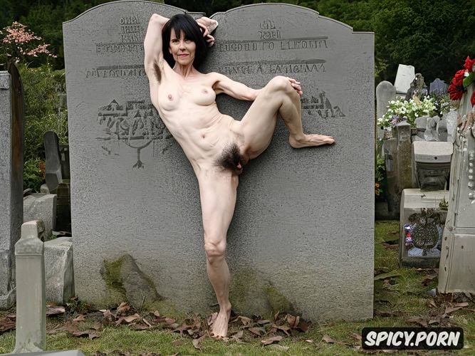 sharp focus, scrawny, leaning on gravestone, naked, very wrinkled skin