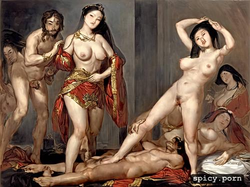 front view, tall, huge natural hanging tits, delacroix death of sardanapalus chinese women