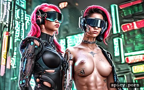 detailed limbs1 7, ultra realistic1 4, centered, beautiful womans standing in a cyberpunk display stand1 9