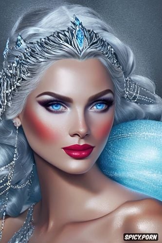 ice blue eyes, silver and crystal tiara, ultra realistic, beautiful face portrait