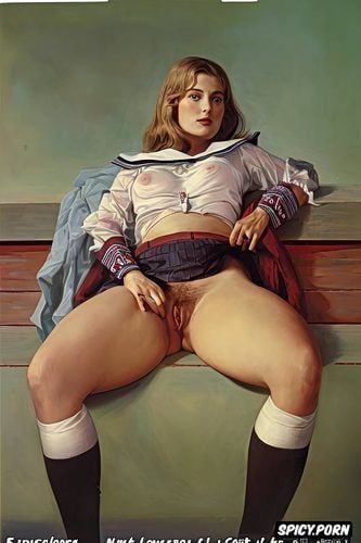 side bangs, portrait, fat thighs, sailor school uniform, blonde