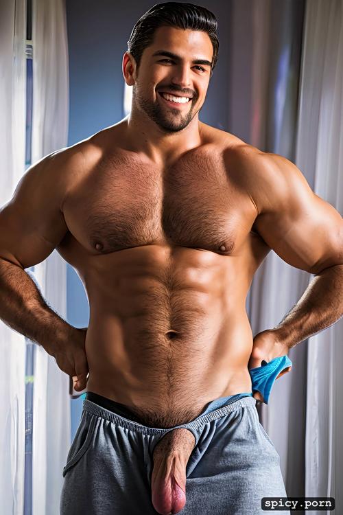 color photo, 12k, realistic skin, muscled hunk, full light from front