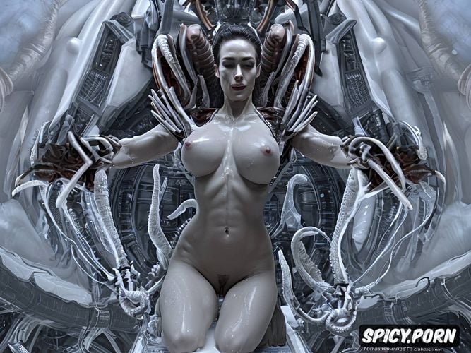 aliens movie, extremely aroused, art of h r giger, protracted tentacle penis breeding her vagina
