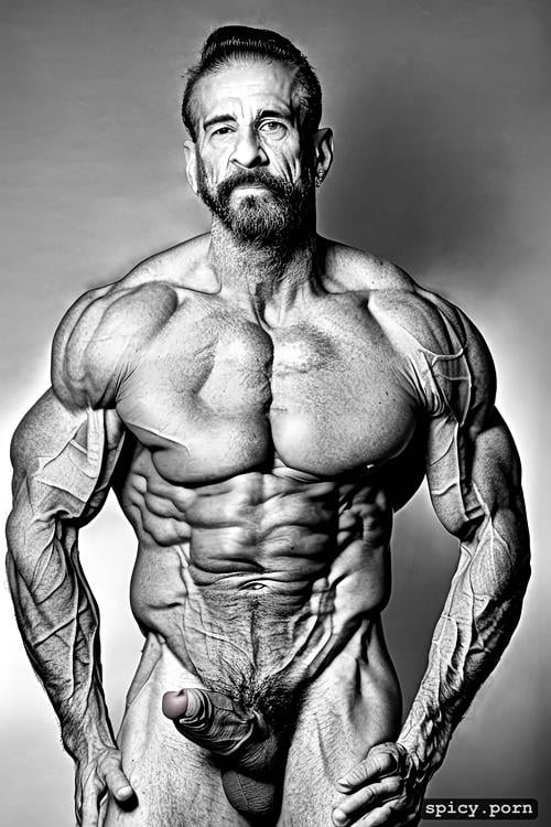 solo bodybuilder, masterpiece, hairy adam, muscled veiny triceps