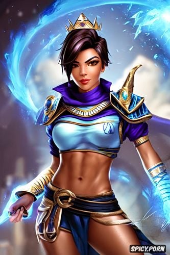 abs, masterpiece, ultra realistic, tracer overwatch female pharaoh ancient egypt pharoah crown royal robes beautiful face portrait muscles