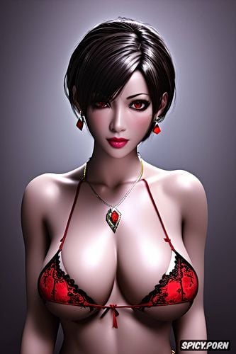 masterpiece, k shot on canon dslr, naked body ada wong resident evil beautiful face topless red lace panties small perky c cup tits elegant diamond necklace young