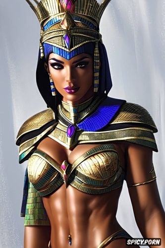 k shot on canon dslr, ultra detailed, abs, masterpiece, ashe overwatch female pharaoh ancient egypt pharoah crown royal robes beautiful face portrait muscles