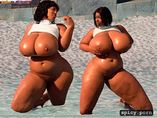 ultra realistic, photo realistic, ebony, giant oversized tits