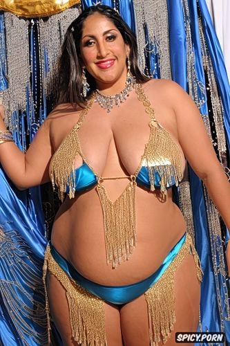 beautiful curvy body, belly dance studio, symmetric torso, symmetric hanging boobs