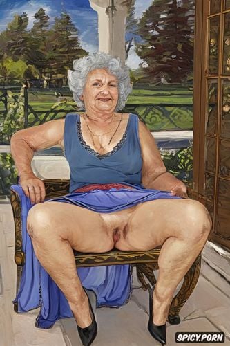 very fat granny, the very old fat grandmother skirt has nude pussy under her skirt