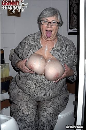 old senior grandmothers, in the toilet, pov, tremendous splash sperm on faces