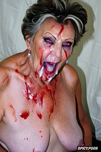 highres, tremendous cum on tits, true colors, old zombie grandmother and old zombie aunt