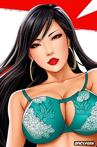 short, asian female, pretty face, black hair, skinny body, big tits