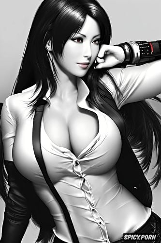 masterpiece, tifa lockhart final fantasy vii black blazer white shirt shirt unbuttoned beautiful face milf