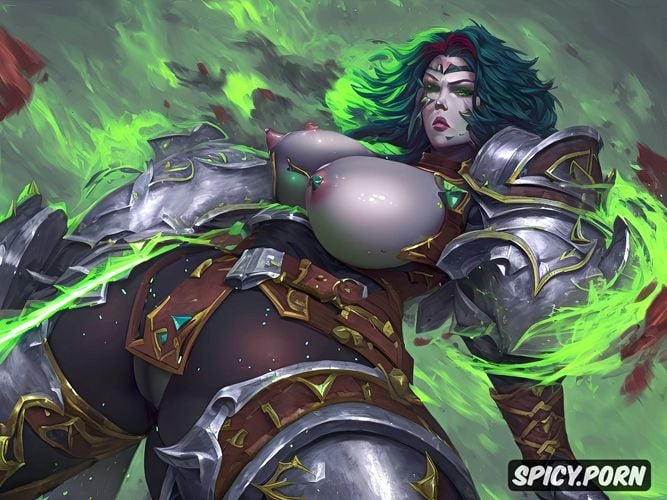 green skin milf, beautiful and angry face, armor, muscled, masive boobs