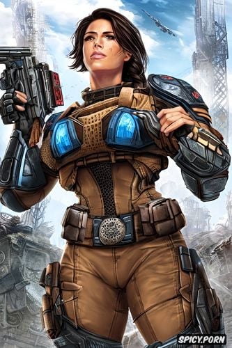 gears of war, busty, ultra detailed sci fi destroyed city, kait diaz