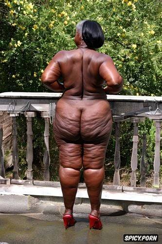 wide hips, enormous round ass, granny, oil on ass, ebony, hyperrealistic