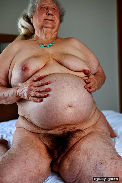 exposing vagina and anus to camera, very large breasts, 80 year old czech granny