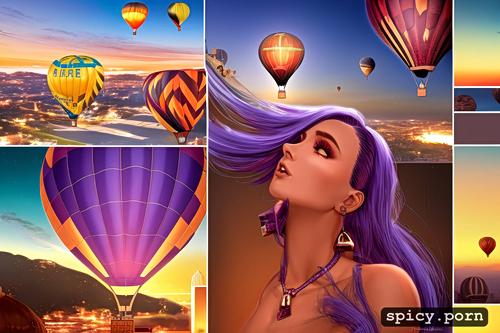 8k, solid colors, realistic, hot air balloon, floating to space