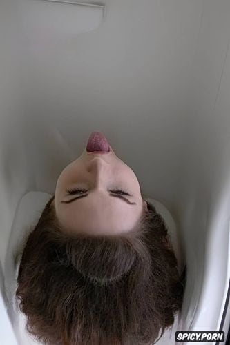 black hair, pale skin, happy, petite, location toilet, uhd, cumshot on face