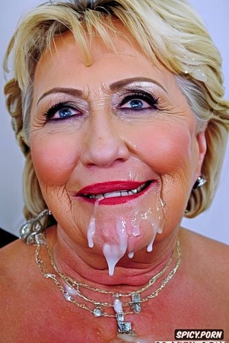 facial at old sevenry blonde granny, bukkake, cum dripping from her face