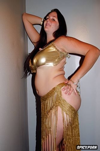 color photo, front view, very beautiful bellydancer, flat stomach