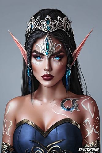 high resolution, ultra detailed, ultra realistic, high elf queen elder scrolls beautiful face young tattoos diadem masterpiece