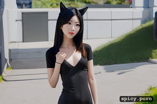 hairless pussy, flat chest, cat ears, thin, under 5 ft, tight little body