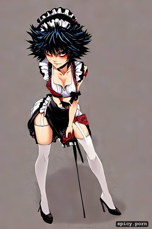 wide hips, mikoto urabe, maid, cute face, long legs, full body